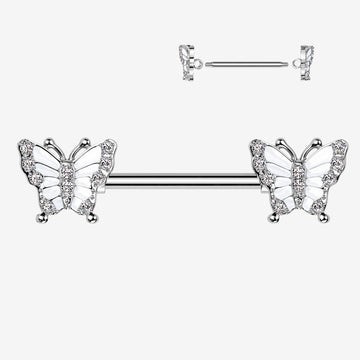A Pair of Elegant Argent Butterfly Sparkle Nipple Barbell-Clear Gem